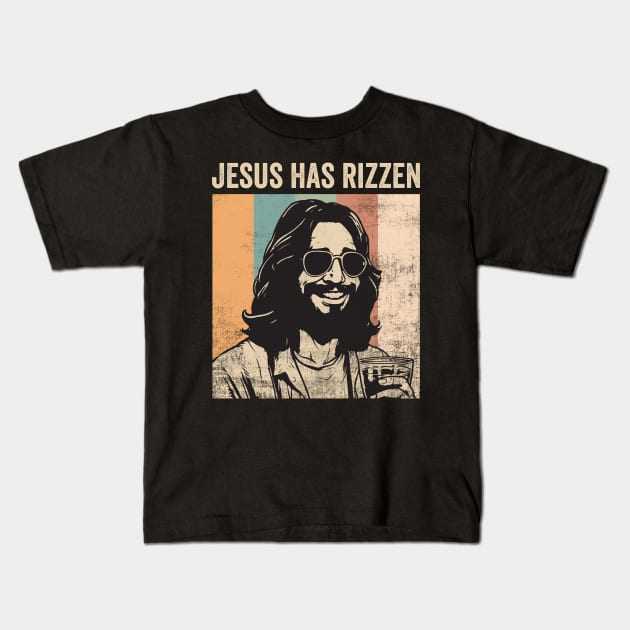 Jesus Has Rizzen Funny Christian Humor He Is Rizzin Kids T-Shirt by Visual Vibes